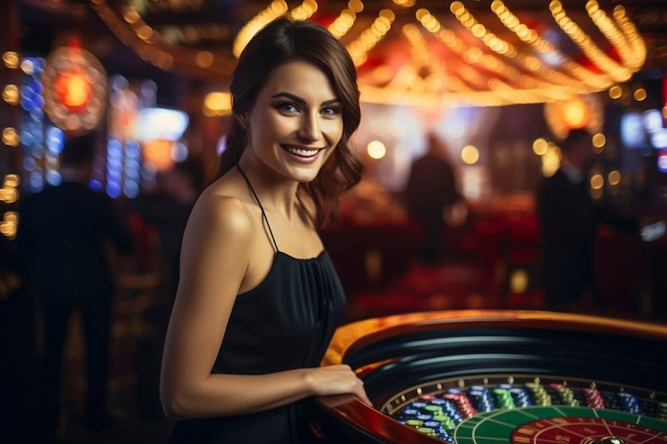Live dealer blackjack table with HD camera and professional studio lighting